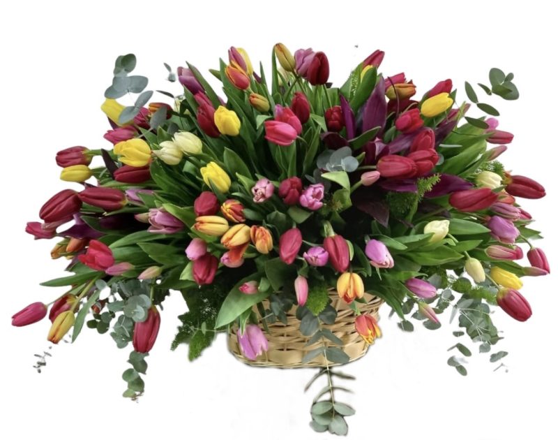 Multi Color Tulips Basket